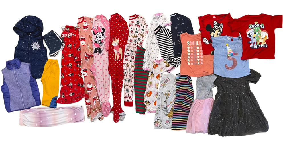 24 Pc Girls LOT Size 4-5 5-6 5T XS Clothing Dresses Tops Pjs Minnie Bluey Disney